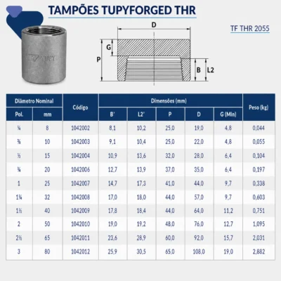 1042-_w Tupy - Tampão TupyForged Classe 3000 THR - Forjado Roscavel NPT
