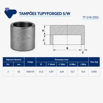 1142-_w Tupy - Tampão TupyForged Classe 3000 S/W - Forjado Soldavel