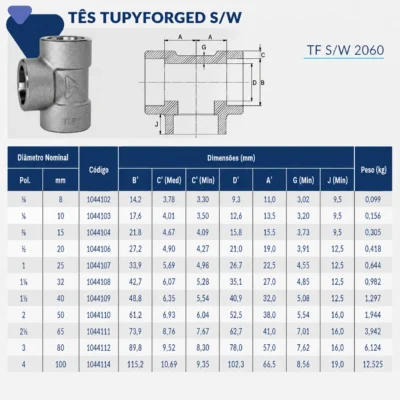 1144-_w Tupy - Tê TupyForged Classe 3000 S/W - Forjado Soldavel