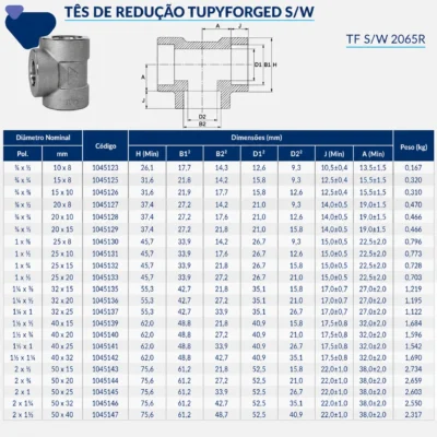 1145-_w Tupy - Tê de Redução TupyForged Classe 3000 S/W - Forjado Soldavel