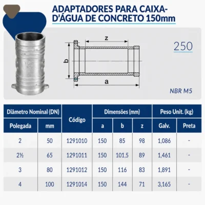 1291-_w Tupy - Adaptador para Caixa D'Água 150 mm BSP